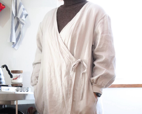 リネン】大きめポケットが嬉しい カシュクールかっぽう着 割烹着