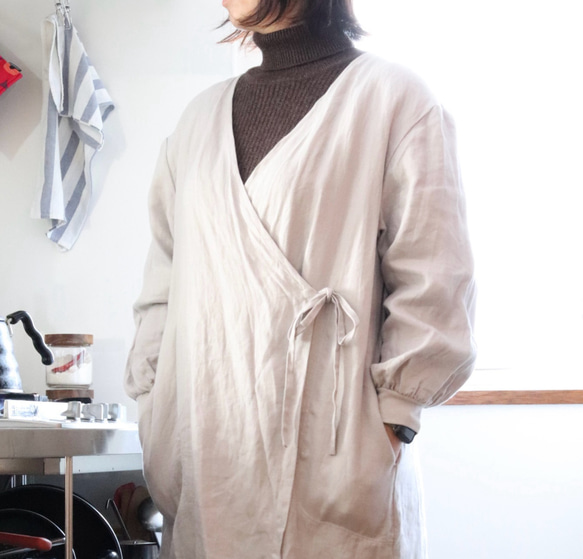 リネン】大きめポケットが嬉しい カシュクールかっぽう着 割烹着