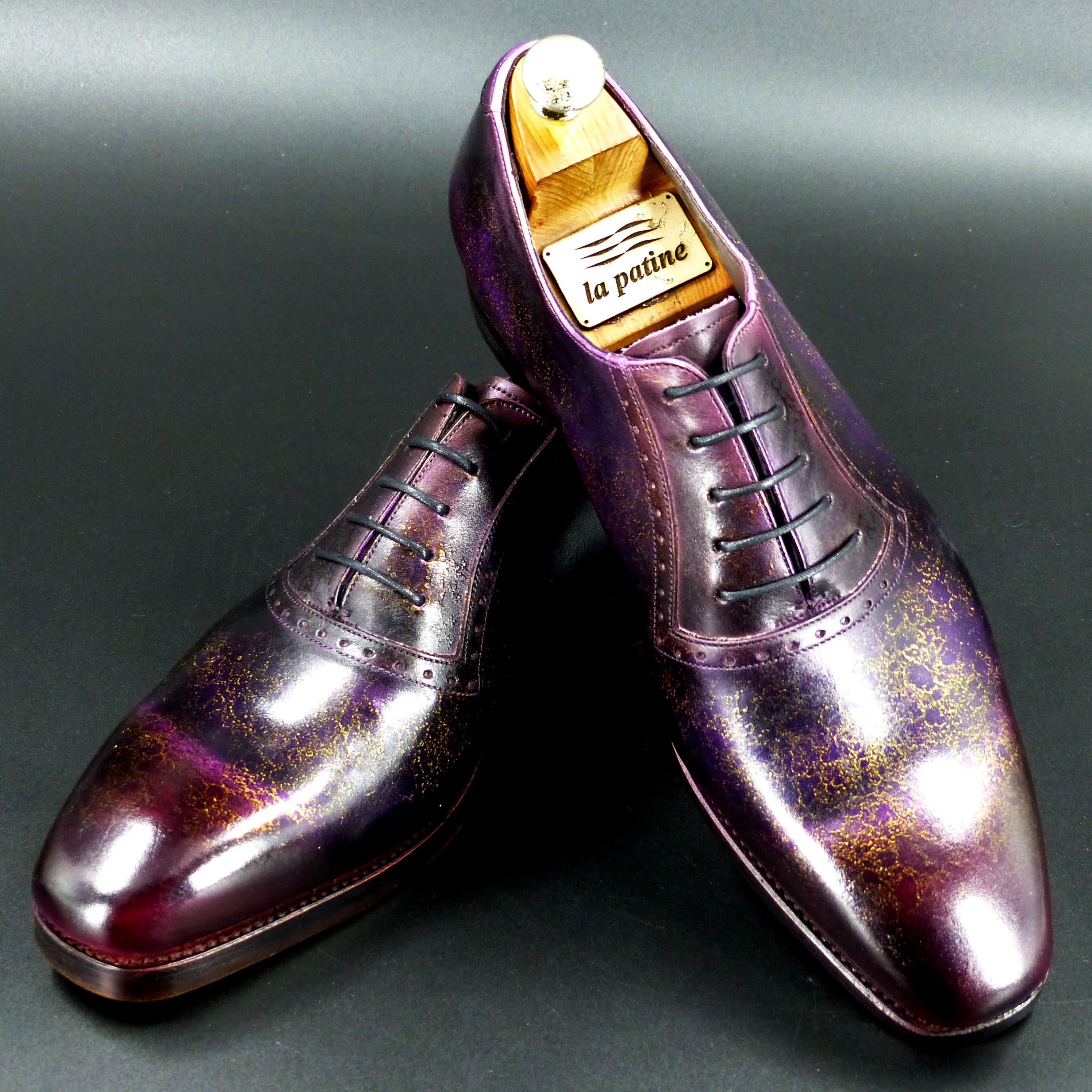 【グッドイヤー製法】WDS-002 26.0cm 世界で1足 紫苑蜘糸 伝統色パティーヌ仕上げ  レザーWアウトソール