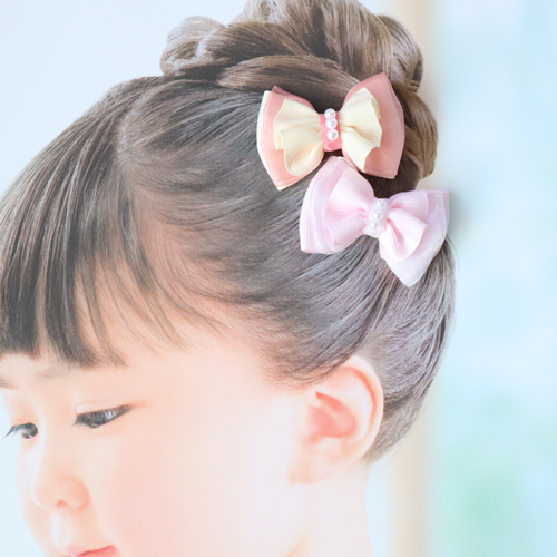【トーションレースリボン】ベビーヘアクリップ ヘアゴム レースリボンのヘアゴム＆ヘアクリップセット | yumyumbaby