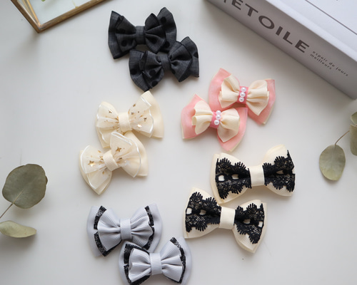 creema限定】モノトーンミニツインリボン ヘアクリップ キッズ