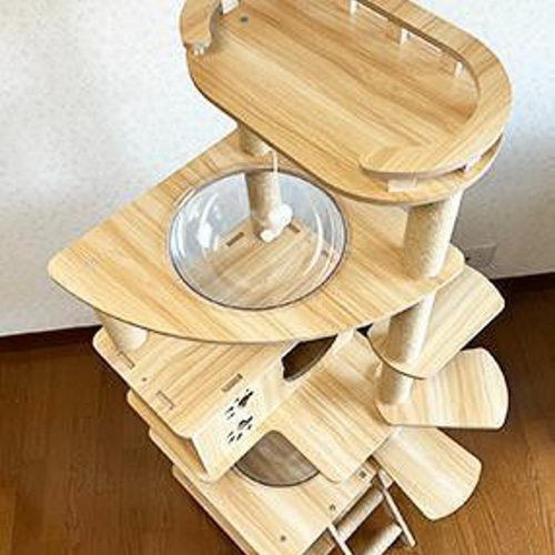 キャットタワー 木製 スリム 据え置き 宇宙船 おしゃれ 爪とぎ ベッドシニア猫 Amazon | 日本メーカー RAKU 木製キャットタワー 透明宇宙船