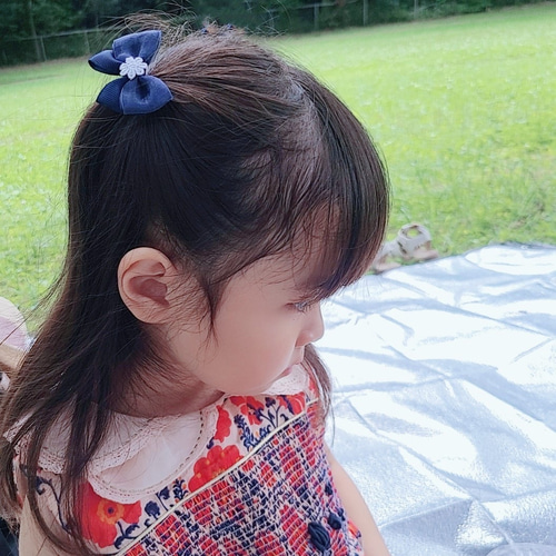 ツインヘアゴム】 キッズ リボン ツインテール ネイビー