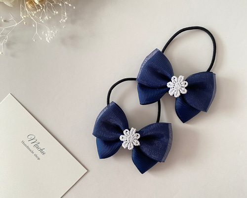 ヘアゴム ヘアリボン ツインテール　1194　ネイビー ツインヘアゴム】 キッズ リボン ツインテール ネイビー