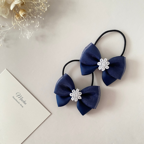 No.524 キッズ ヘアゴム リボン ハンドメイド ツイン