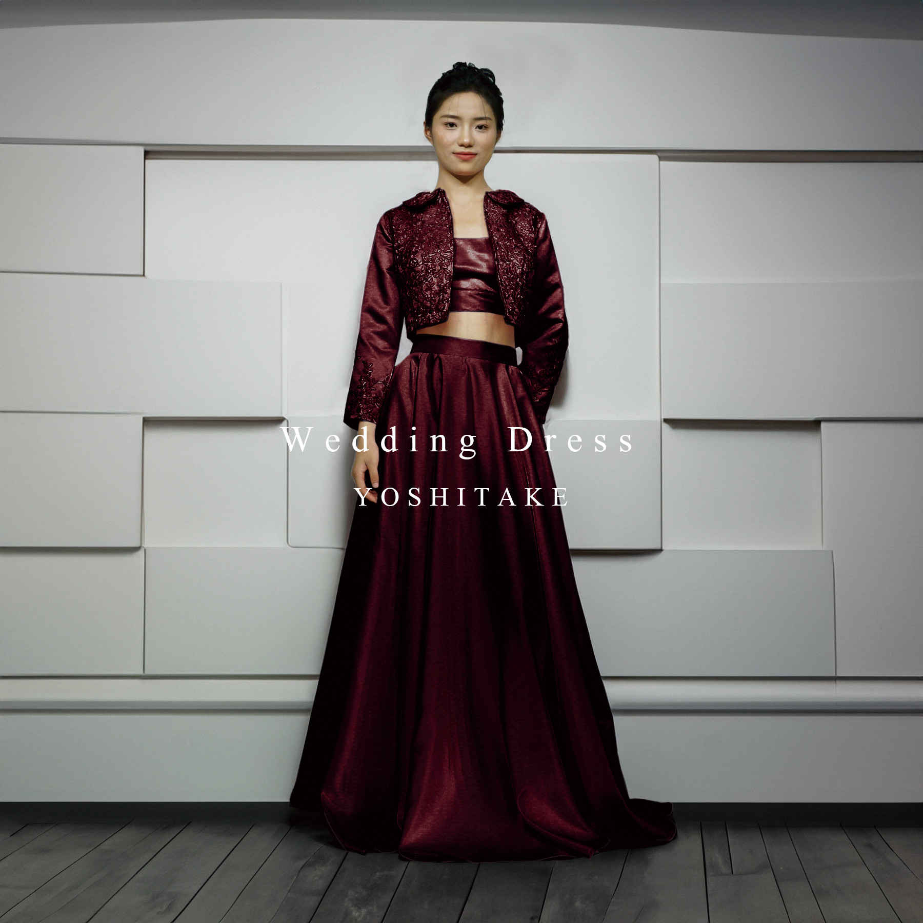 ウエディングドレス.ボルドー.カラードレス.刺繍.セパレート.サテン.結婚式