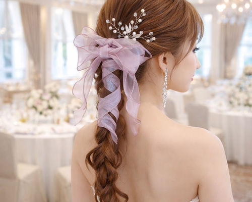 オリジナル手染め♥️インドネシアリボン♪サクラの花びら舞うオーガンジー調シュシュ♥️ d90433376a810c6e5c5cf581d53120