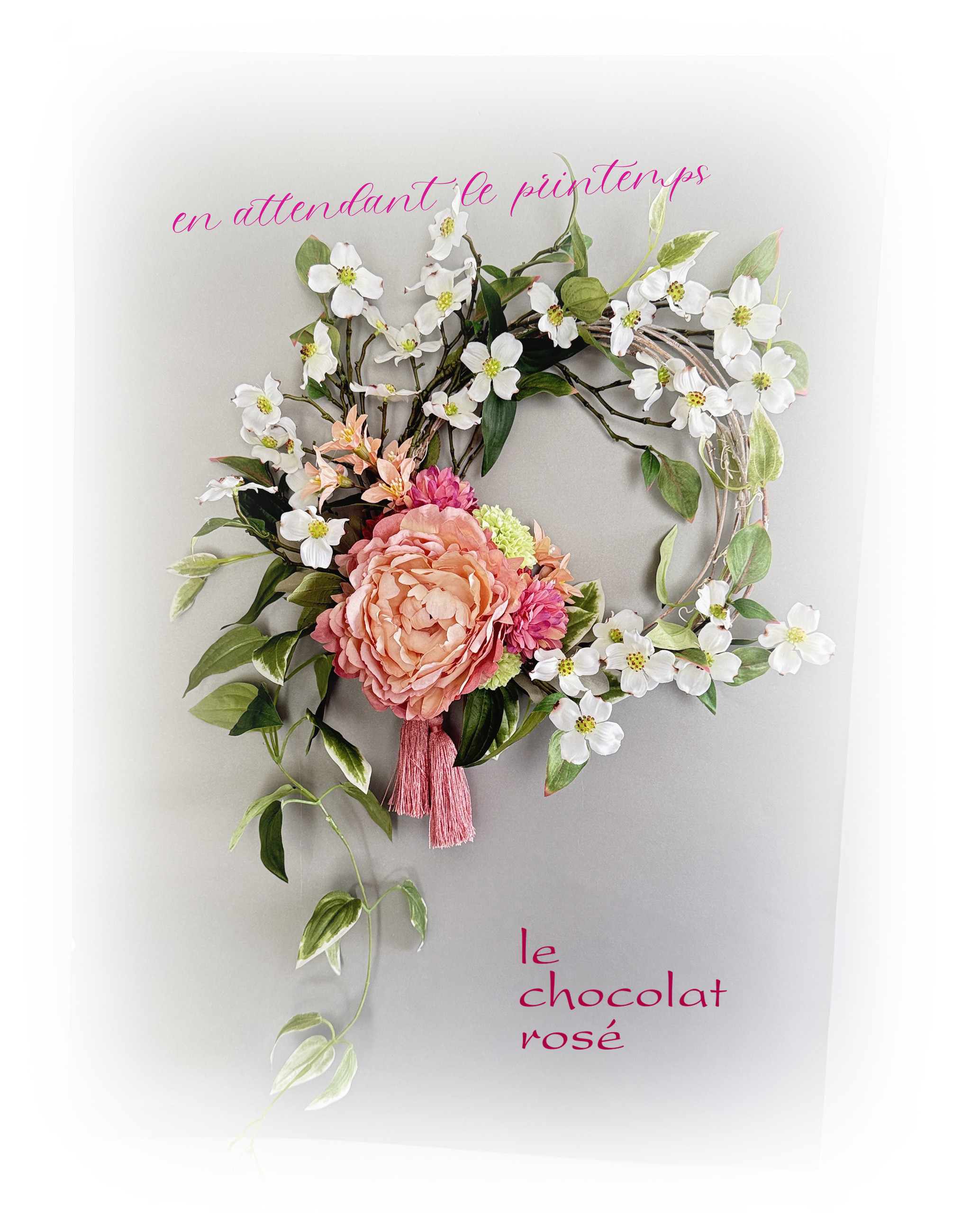 ハナミズキとピオニーの春風リース～Creema限定★アーティフィシャルフラワー