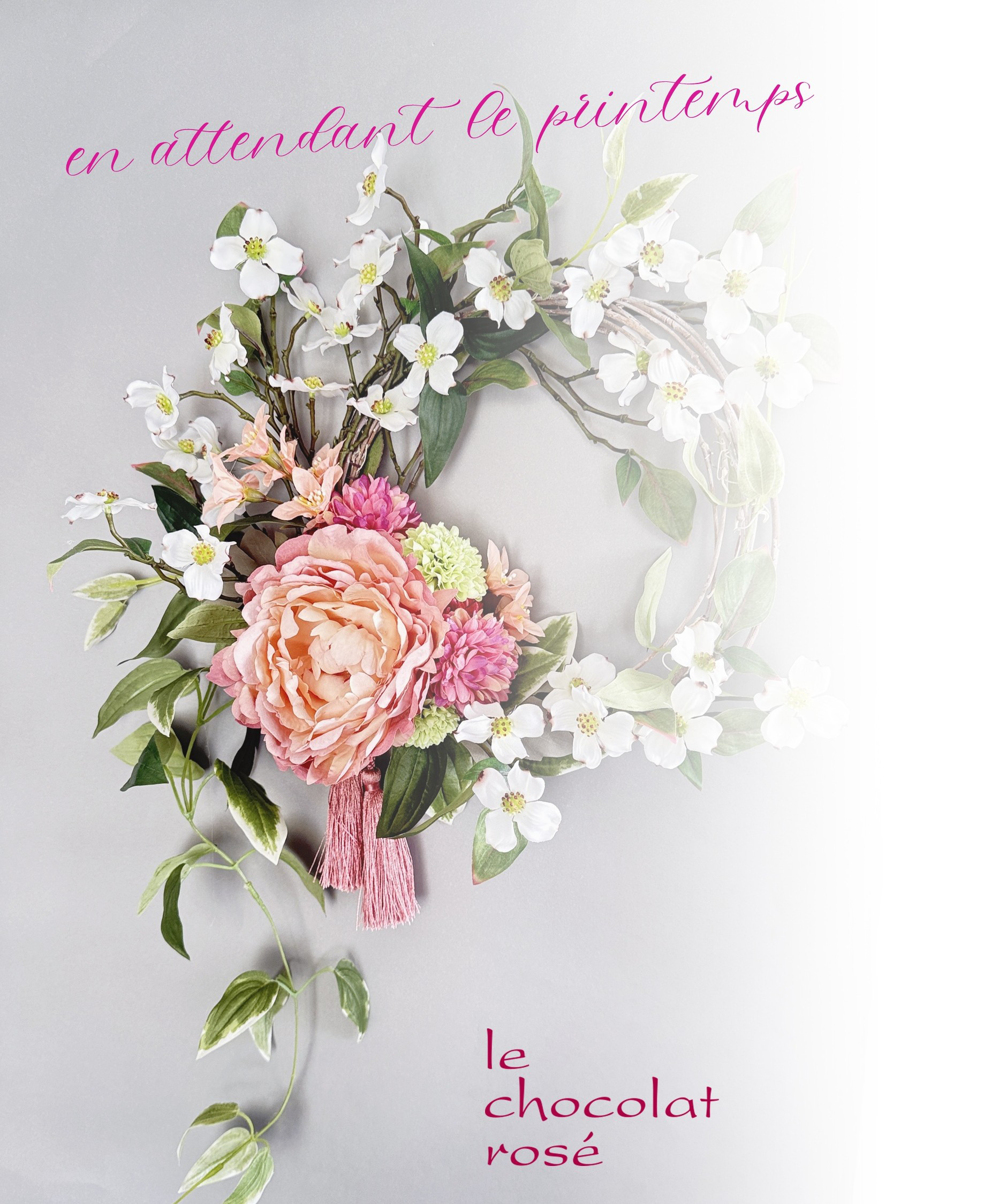 ハナミズキとピオニーの春風リース～Creema限定★アーティフィシャルフラワー