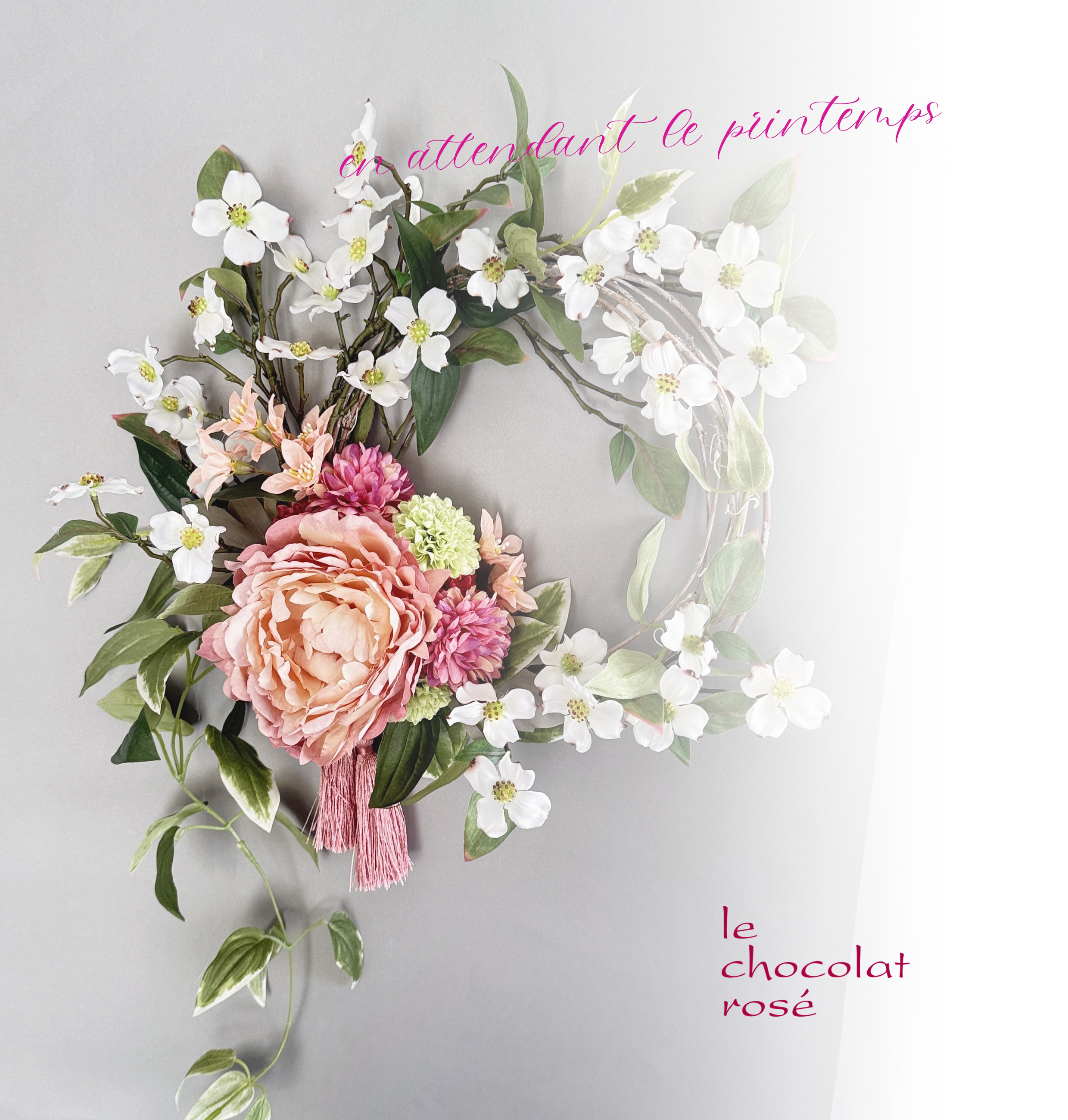 ハナミズキとピオニーの春風リース～Creema限定★アーティフィシャルフラワー