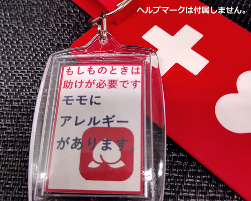 ヘルプマーク補助キーホルダー」桃アレルギー キーホルダー