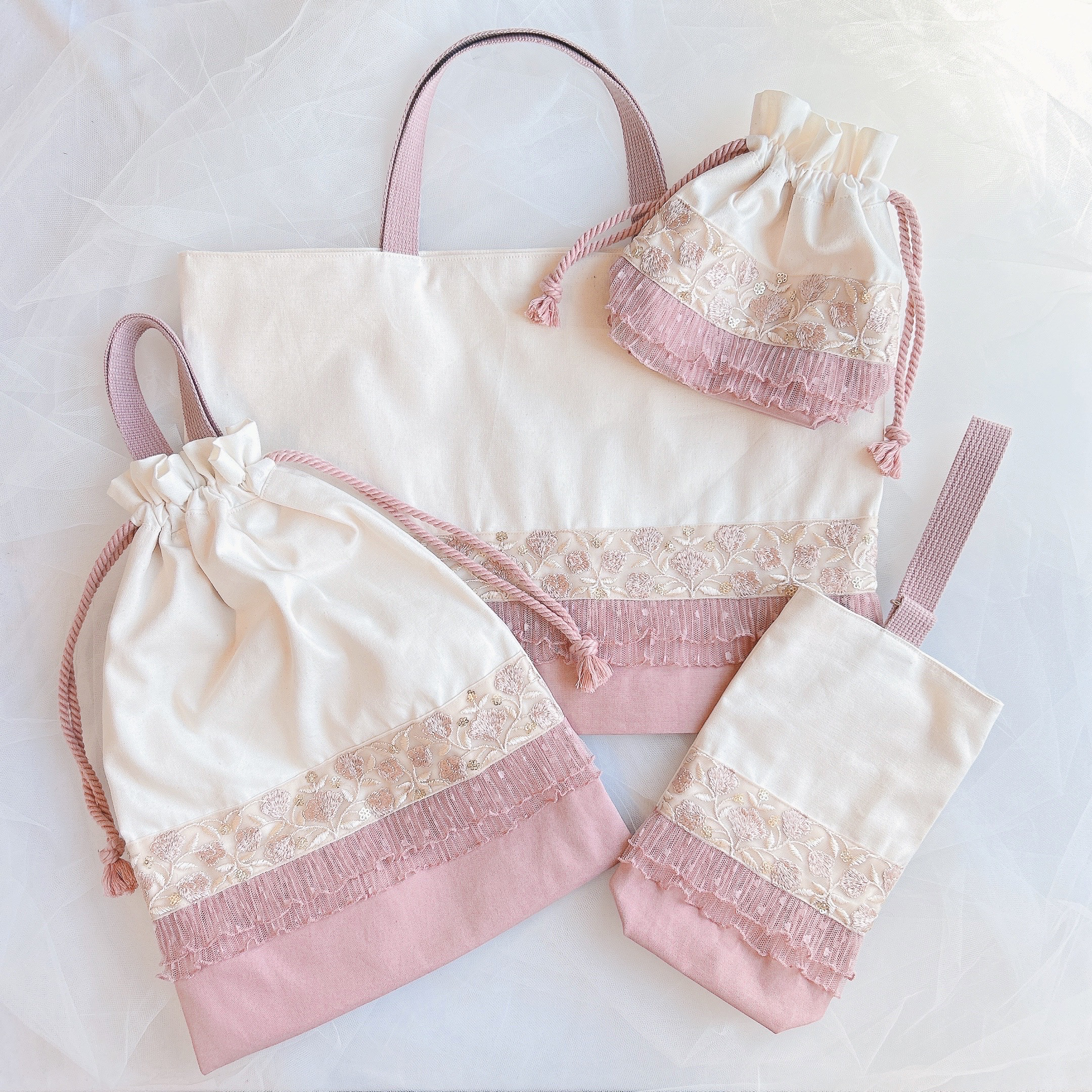 ⑅インド刺繍リボン⑅入園入学4点セット ❁チューリップ柄❁