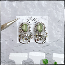 大ぶりピアス/ビジュー/ビーズ刺繍ピアス/シルバー/フープ/ピアス イヤリング 7枚目の画像