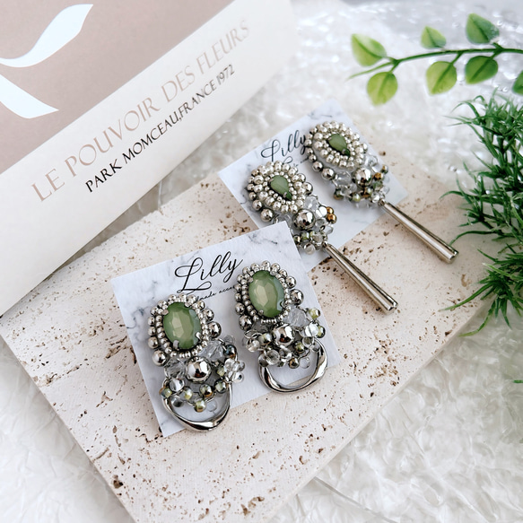 大ぶりピアス/ビジュー/ビーズ刺繍ピアス/シルバー/フープ/ピアス イヤリング 3枚目の画像