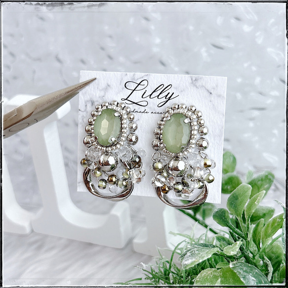 大ぶりピアス/ビジュー/ビーズ刺繍ピアス/シルバー/フープ/ピアス イヤリング 5枚目の画像