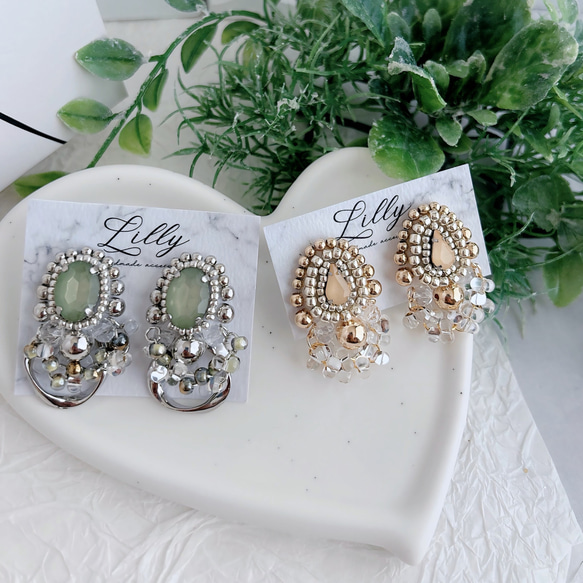 大ぶりピアス/ビジュー/ビーズ刺繍ピアス/シルバー/フープ/ピアス イヤリング 4枚目の画像