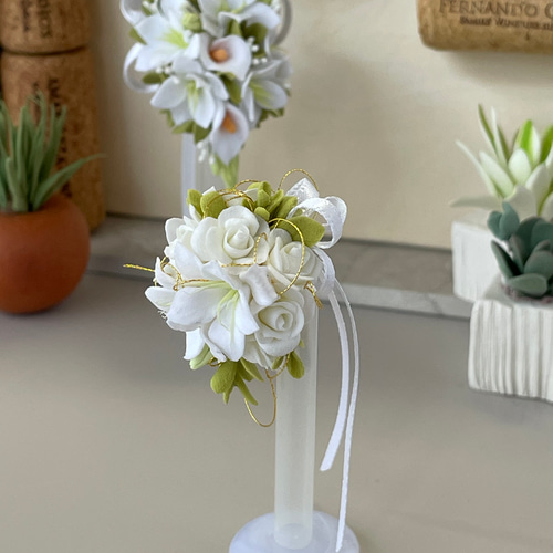 ミニチュア ドール用 クレイフラワー 薔薇とカサブランカのブーケ