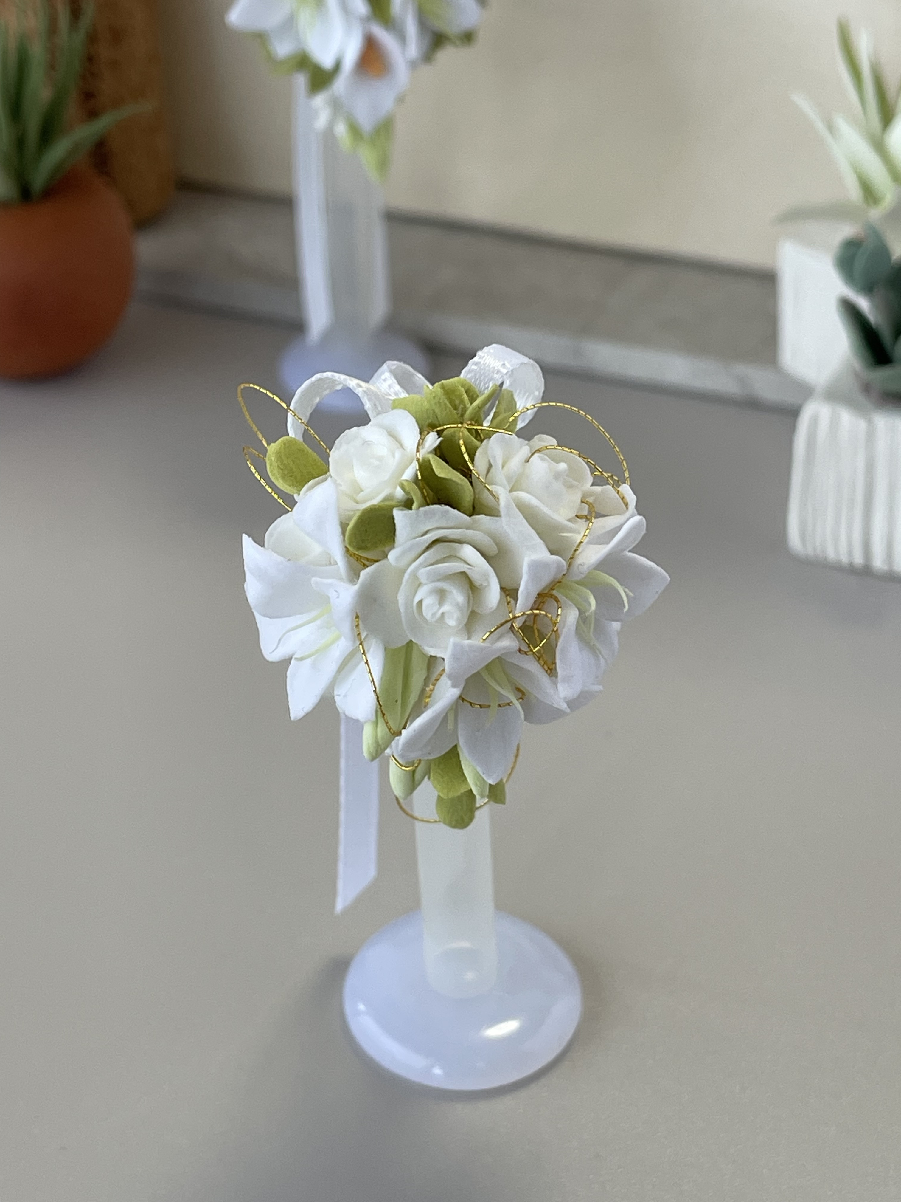 ミニチュア ドール用 クレイフラワー 薔薇とカサブランカの