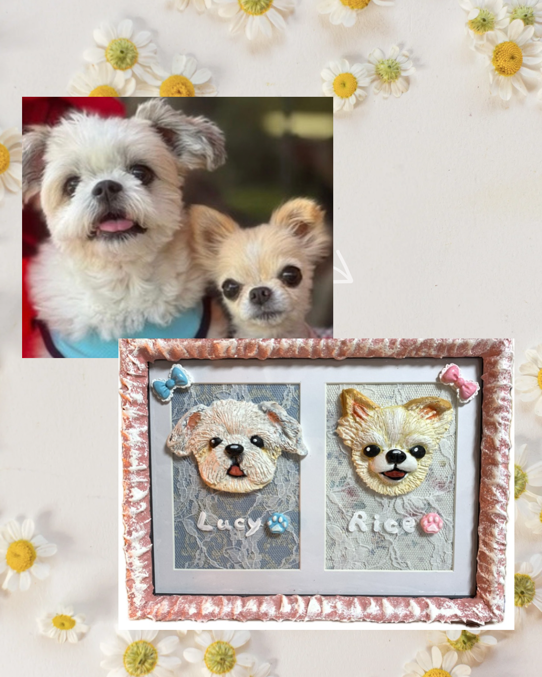 キャンペーン【うちの子オーダー】3D肖像画樹脂粘土細工　2匹用フレーム（ラッピング無料）犬　猫　ペット　オーダーメイド