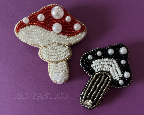 こり198.キラキラきのこ ビーズ 刺繍ブローチ ハンドメイドアクセサリ こり198.キラキラきのこ ビーズ ハンドメイドアクセサリ 刺繍ブローチ