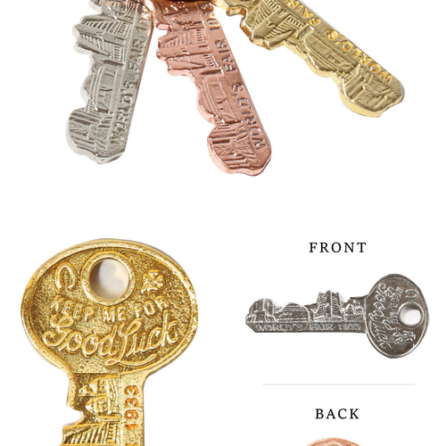 Good Luck Key 3個セット メタルミックス 銅合金 真鍮 シカゴ万博