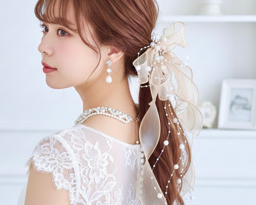 オレンジブラウン】3点セット シアーリボン Uピン オーガンジーリボン