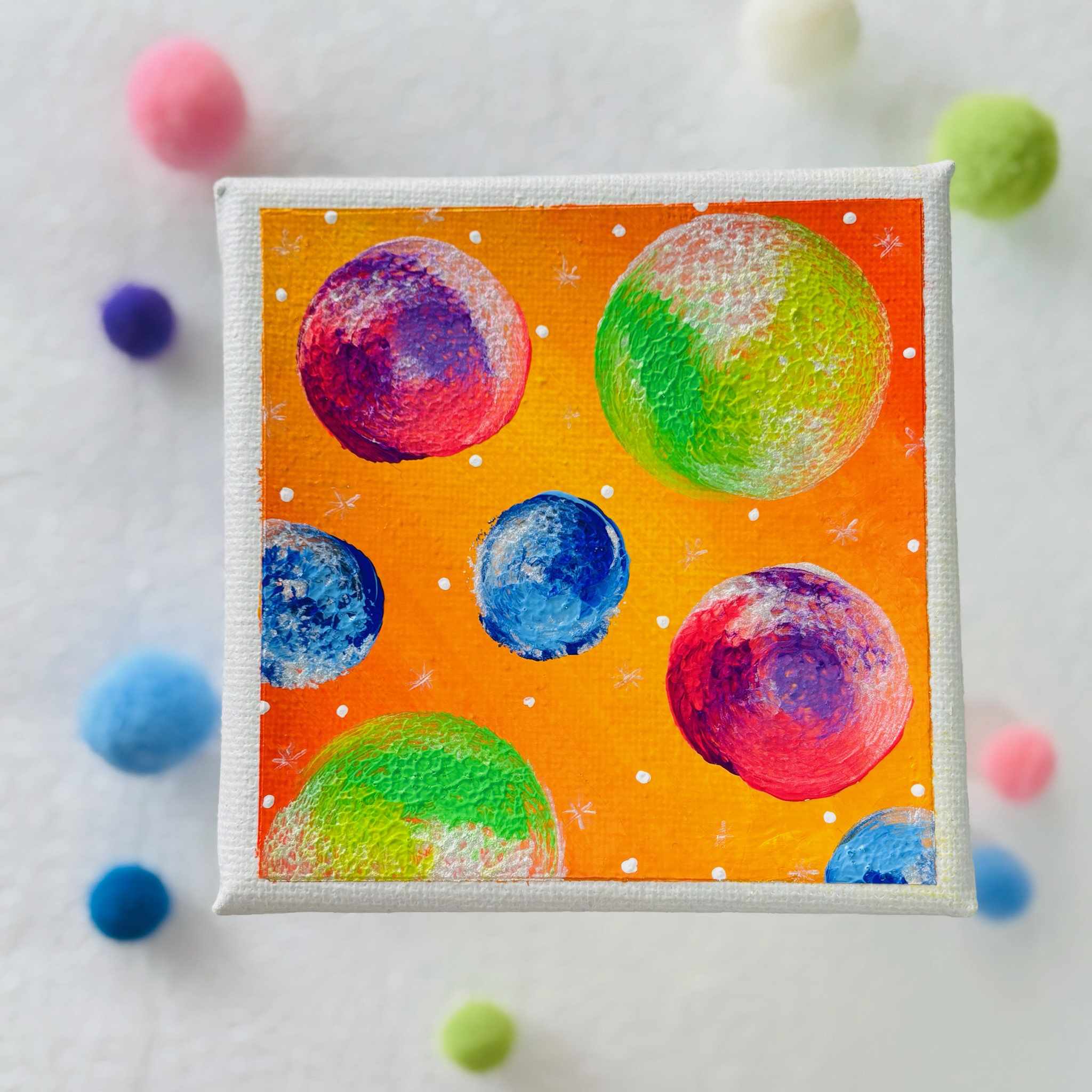 10cm】惑星風 キャンバスアート カラフル アクリル絵の具 ※運気