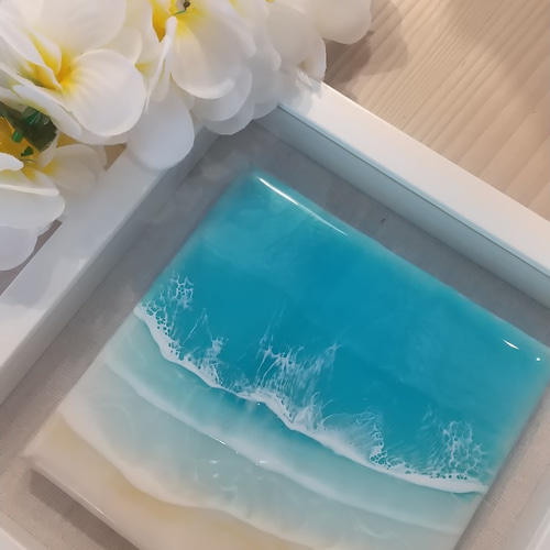 53✕36cm レジンアート　ブルーオーシャン　沖縄ビーチ海ハワイ　壁掛け 送料無料 海 インテリア レジン アート ハワイ 沖縄 絵