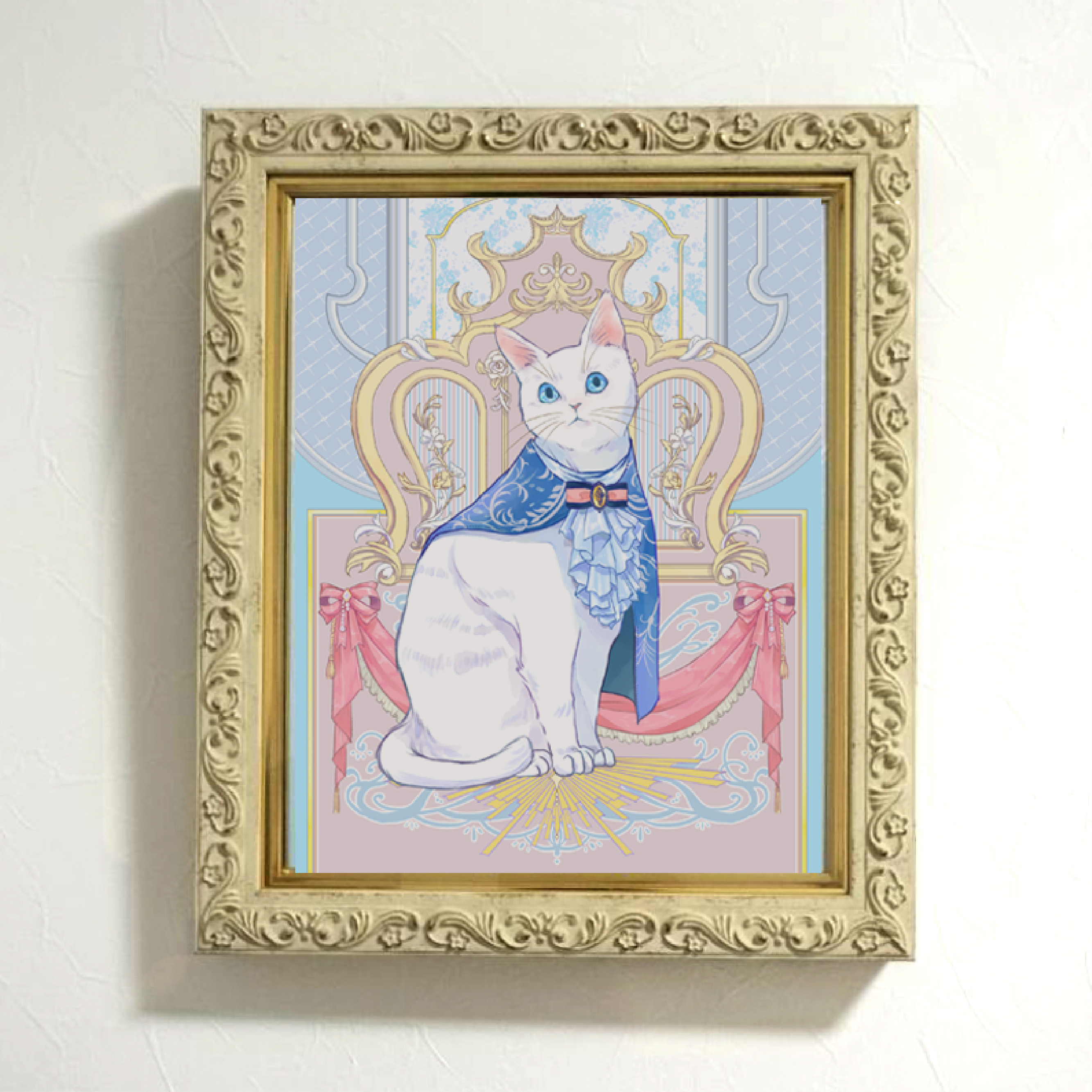 cat【white 】額付き　キャンバスプリント