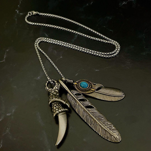 クリーマ限定 ターコイズ ネックレス フェザー メンズ ギフト 天然石