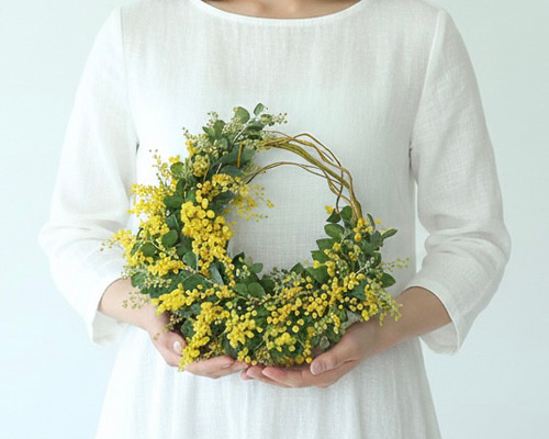 フレッシュ ミモザのリース 1月から発送スタート 結婚式 卒業 入学 母