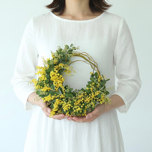フレッシュ ミモザのリース 1月から発送スタート 結婚式 卒業 入学 母