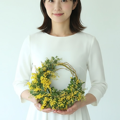 フレッシュ ミモザのリース 1月から発送スタート 結婚式 卒業 入学 母