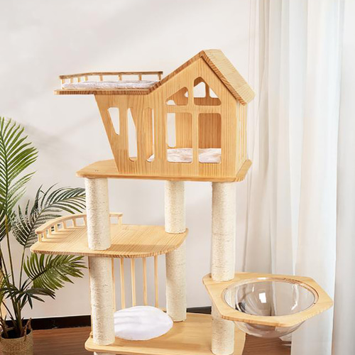 天空のキャットハウス 高級キャットタワー 木製 据え置き型 宇宙
