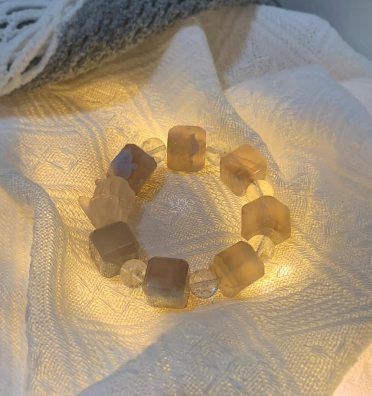 Crystal.EAA デザインブレスレット 輝く桜瑪瑙 五行七輪 ギフト ラージビーズ クリスタル