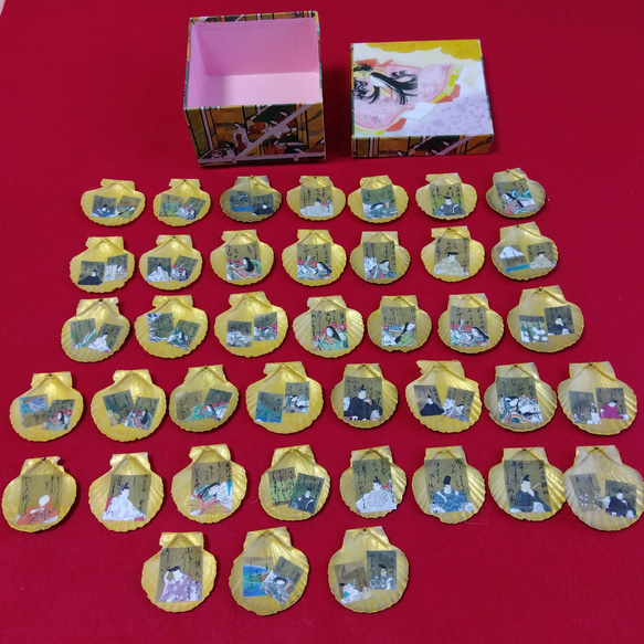 希少 姫ホタテ貝 貝合わせ（15組30枚) 、 貝桶セット 源氏物語絵巻