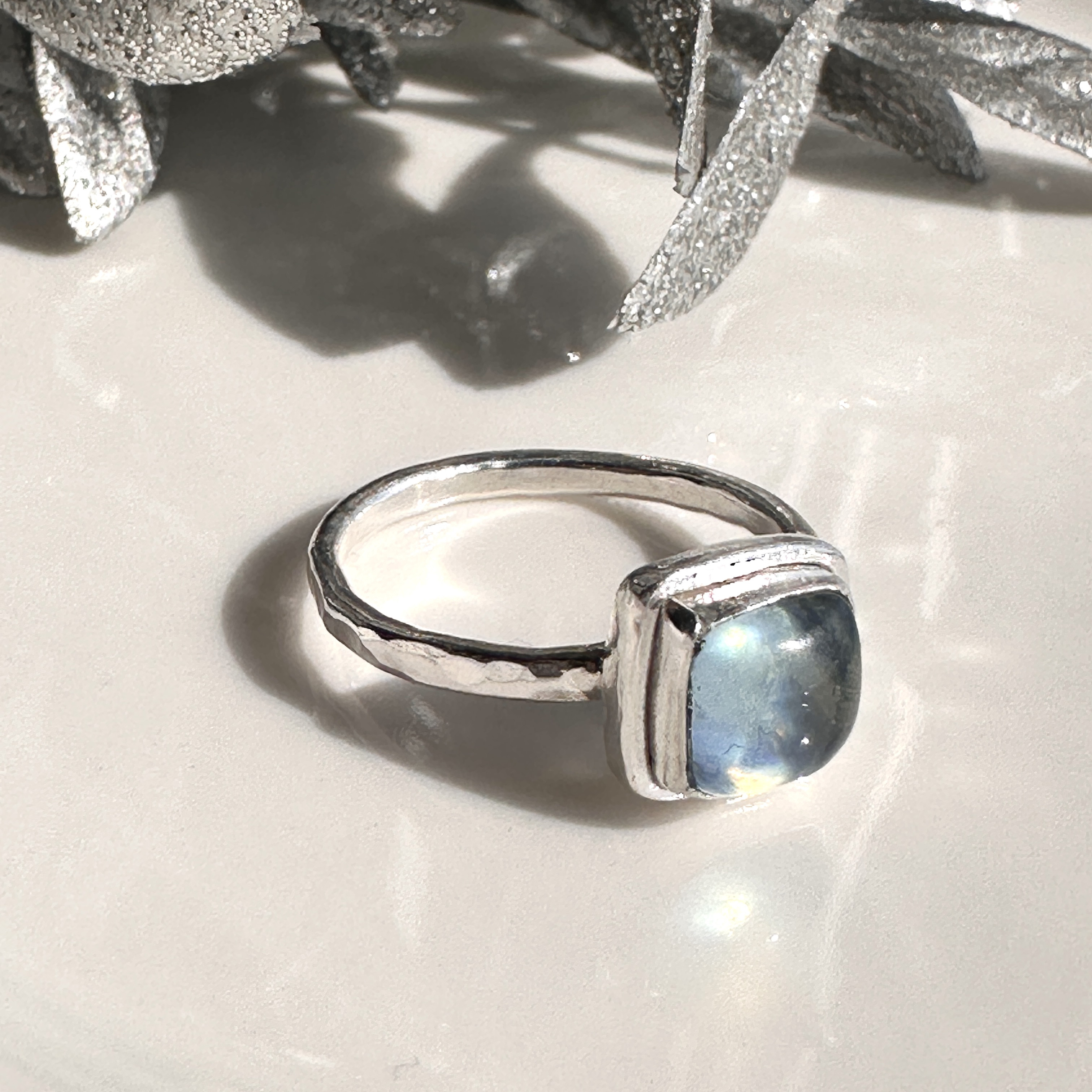 Coron アクアマリンリング/スクエア/槌目模様/silver950