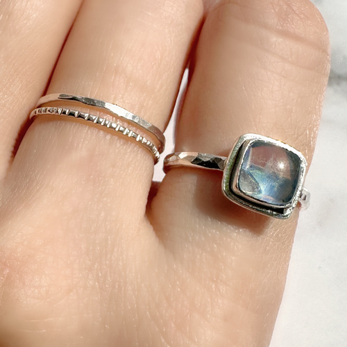 aquamarine square リング/槌目模様/silver950 指輪・リング