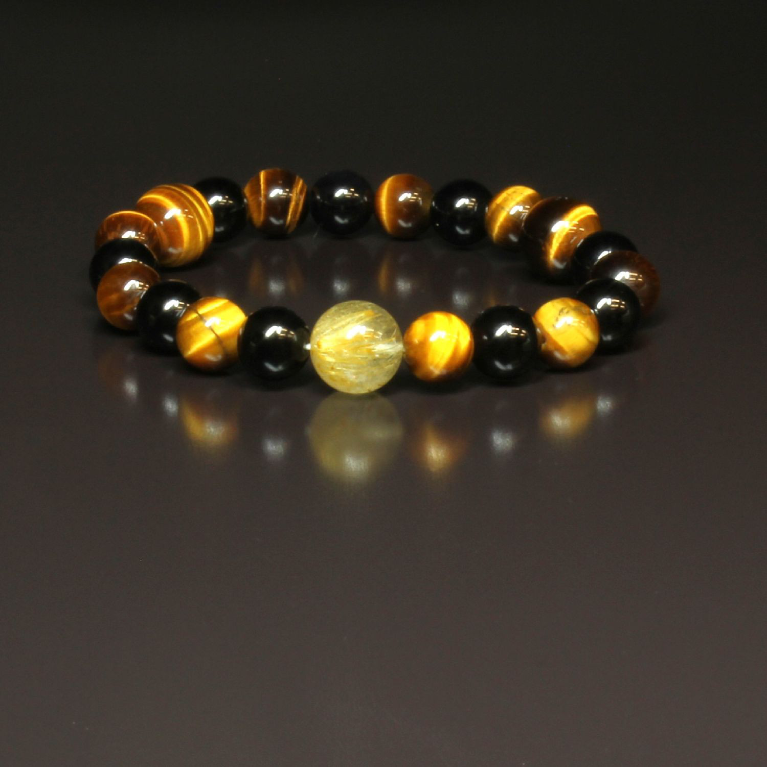 【金銭運数珠】タイチンルチル タイガーアイ オニキス ブレスレット MIX tir8 お守り 送別会 ギフト 京海堂