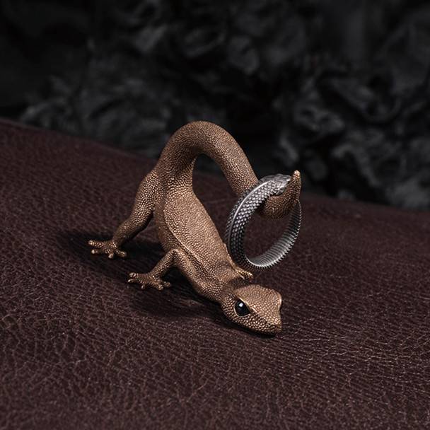 ヤモリの指輪 イヤリングスタンド ジュエリーホルダー 真鍮製 ディスプレイスタンド デスクトップ クリエイティブ収納