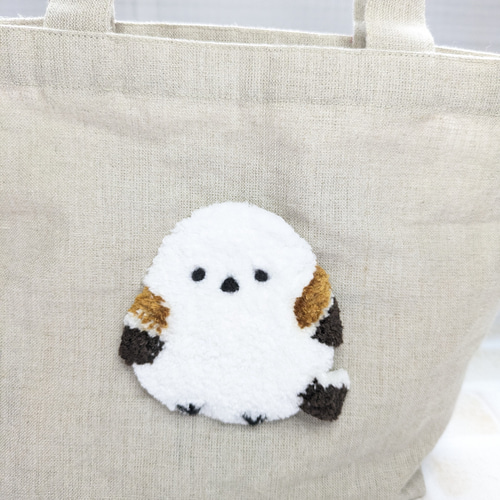 リネン100% シマエナガ トートバッグ パンチニードル トート