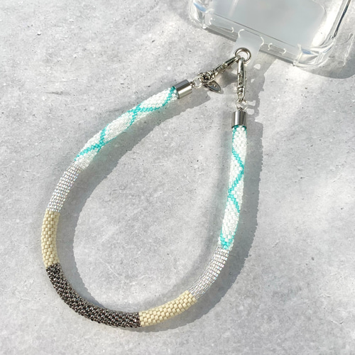 マルチストラップ[cool mint]:ビーズストラップ スマホストラップ