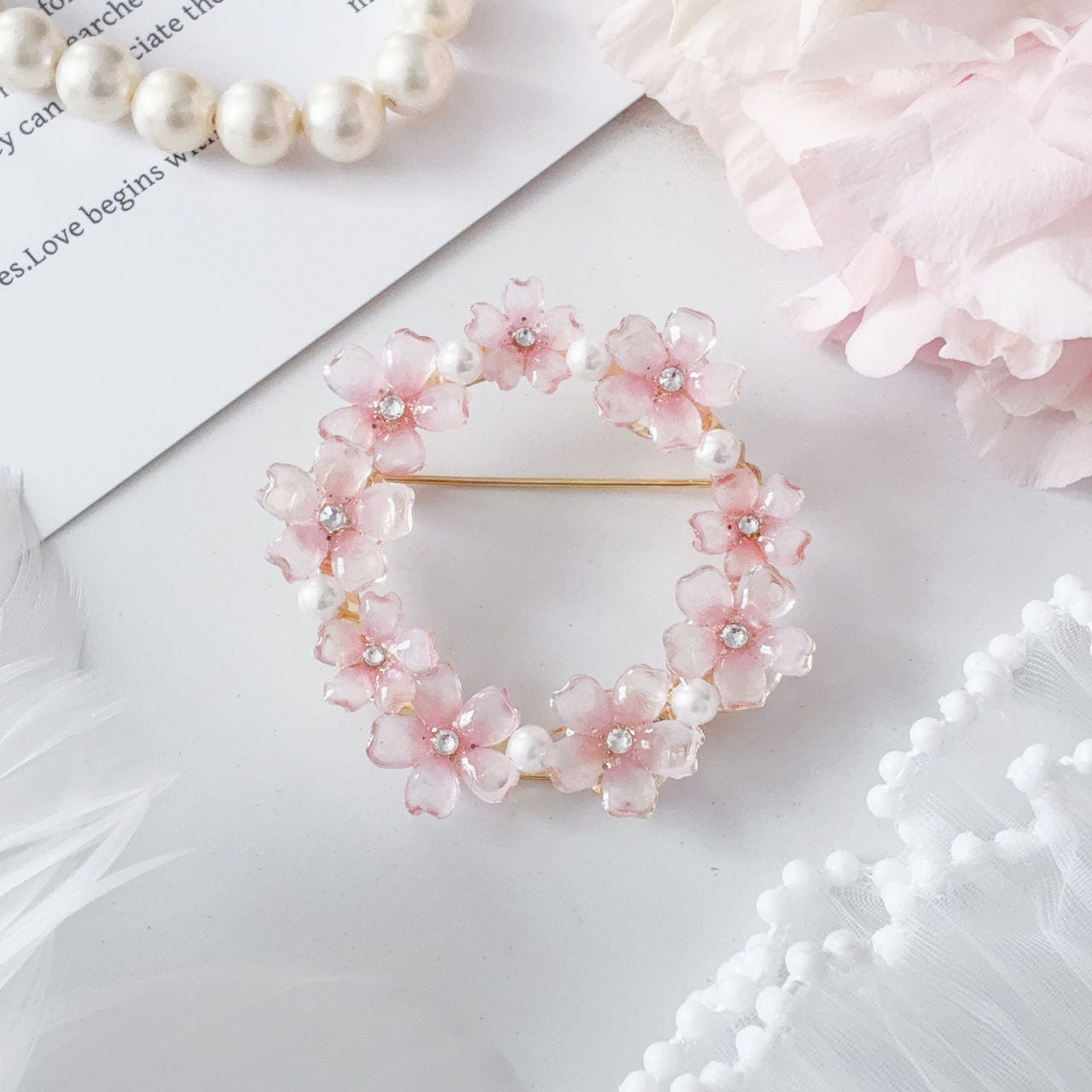 桜 ブローチ サークルブローチ パール パステルカラー ピンク 花 春 さくら フォーマル 卒園式 入学式