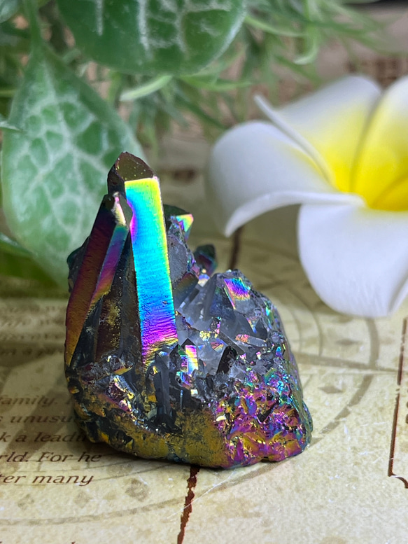 七色の夢✨ オーラ 水晶 ラフストーン 原石 クラスター クリスタル 