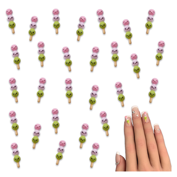 ネイルパーツ お菓子 お団子 15mm 顔 50個 混色 スイーツ 三色団子