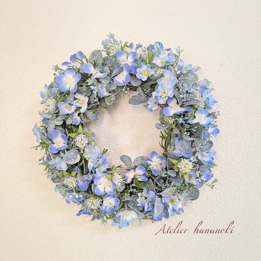 【再販】「春待ち」ネモフィラのリース　ネモフィラブルー【Creema限定】特集掲載