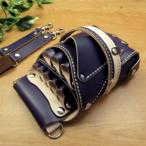 本革 ハンドメイド 8丁差し シザーケース (ネイビー×ナチュラル) SCA