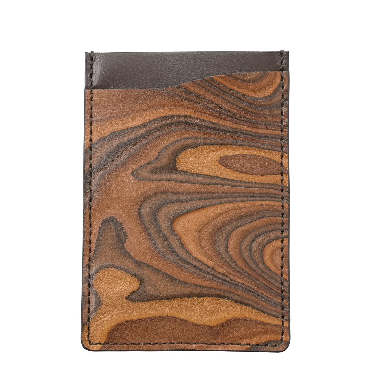 唯一無二 の 漉き模様革 伝統工芸 スキモレザー 本革 パスケース 木目調（チョコ）