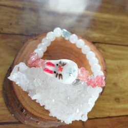 天然石ブレスレット うさぎ ストロベリークォーツ ミルキークォーツ 