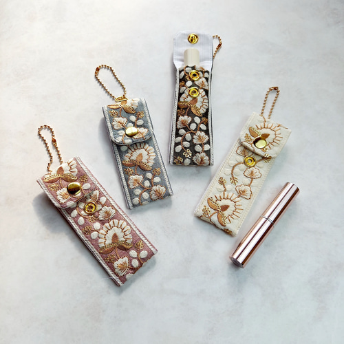 受注制作】インド刺繍リボンのリップクリームケース＊longバージョン